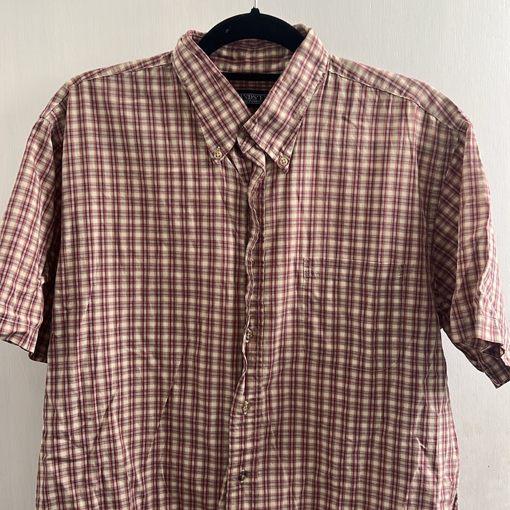 Land’s End brown plaid short sleeve button down size regular/standard 17-34 - Picture 2 of 4
